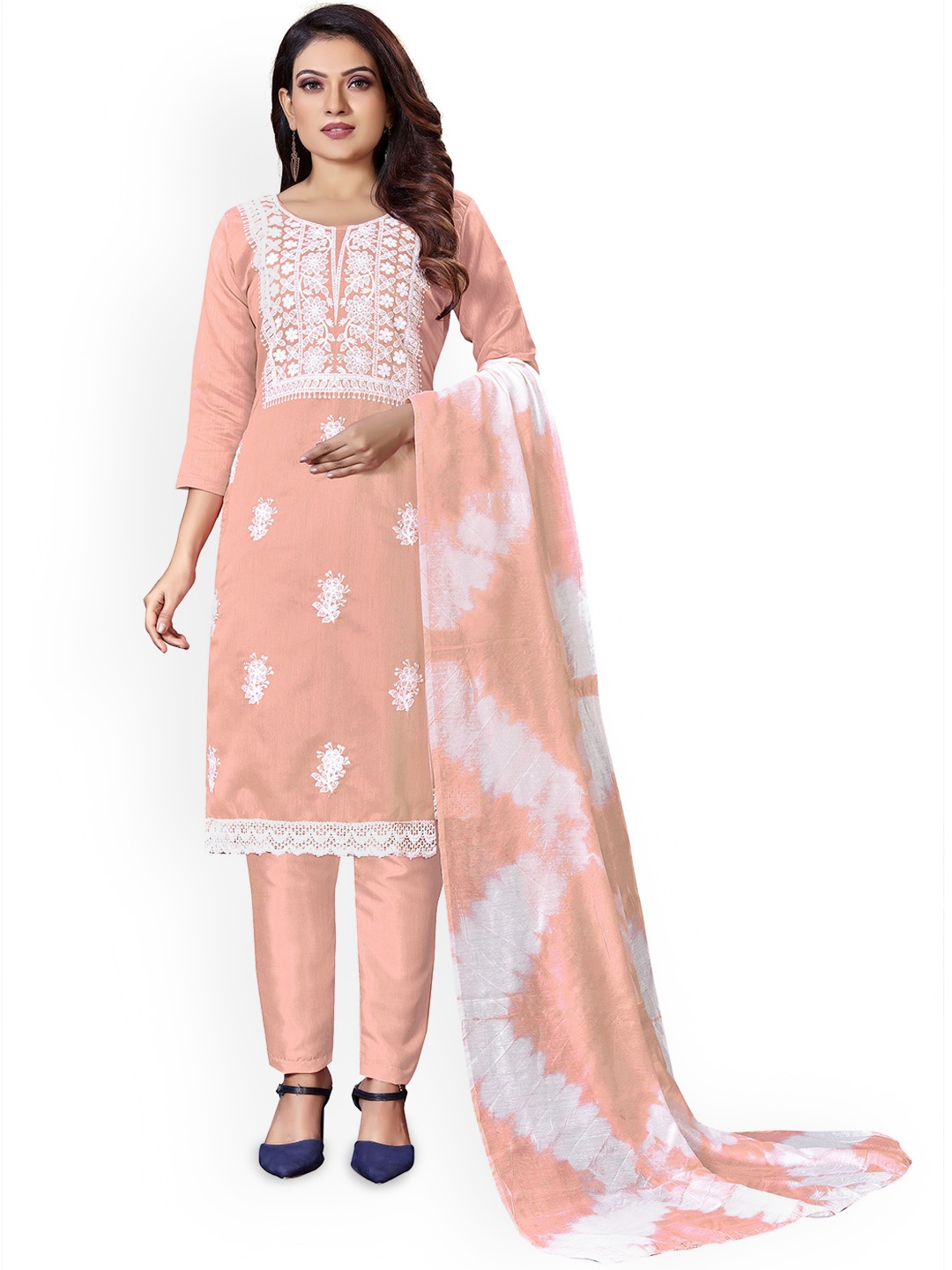 

Maroosh Embroidered Thread Work Unstitched Dress Material, Peach