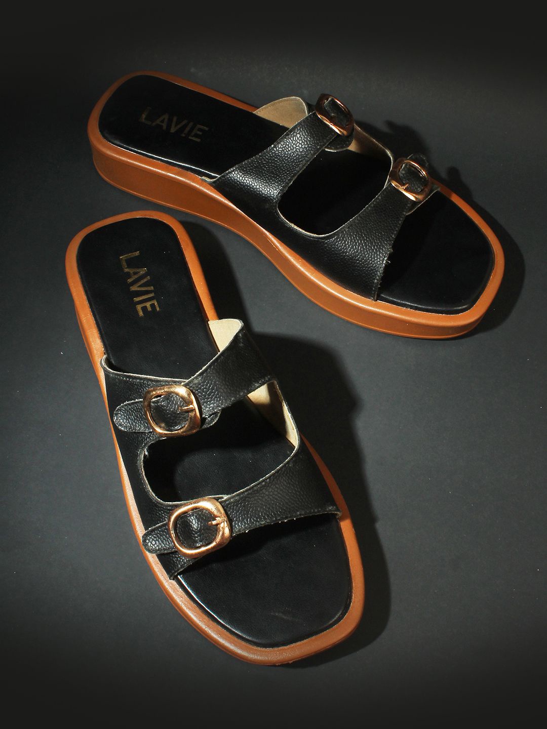 

Lavie Women Open Toe Flats with Buckles, Black