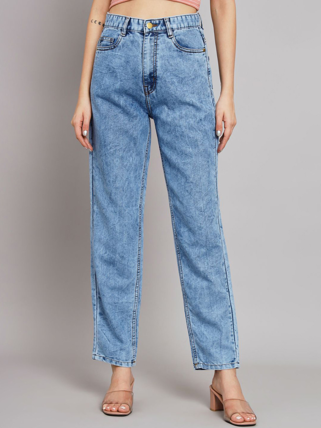 

The Roadster Lifestyle Co Women Boyfriend Fit High-Rise Clean Look Stretchable Jeans, Blue