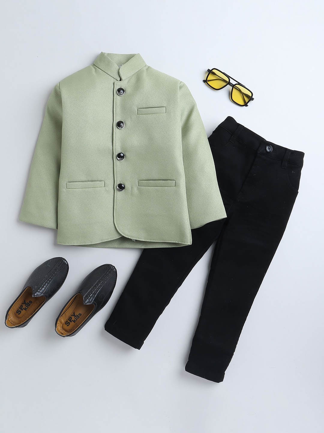 

Lil homies Boys Bandhgala Two-Piece Suits, Olive