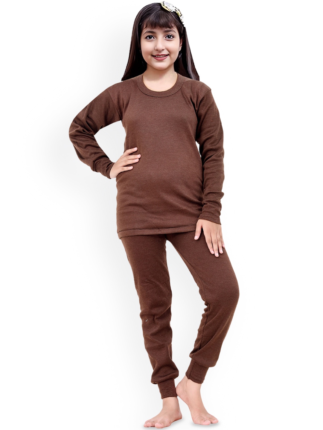 

BAESD Kids Wool Round Neck Long Sleeves Thermal Set, Brown