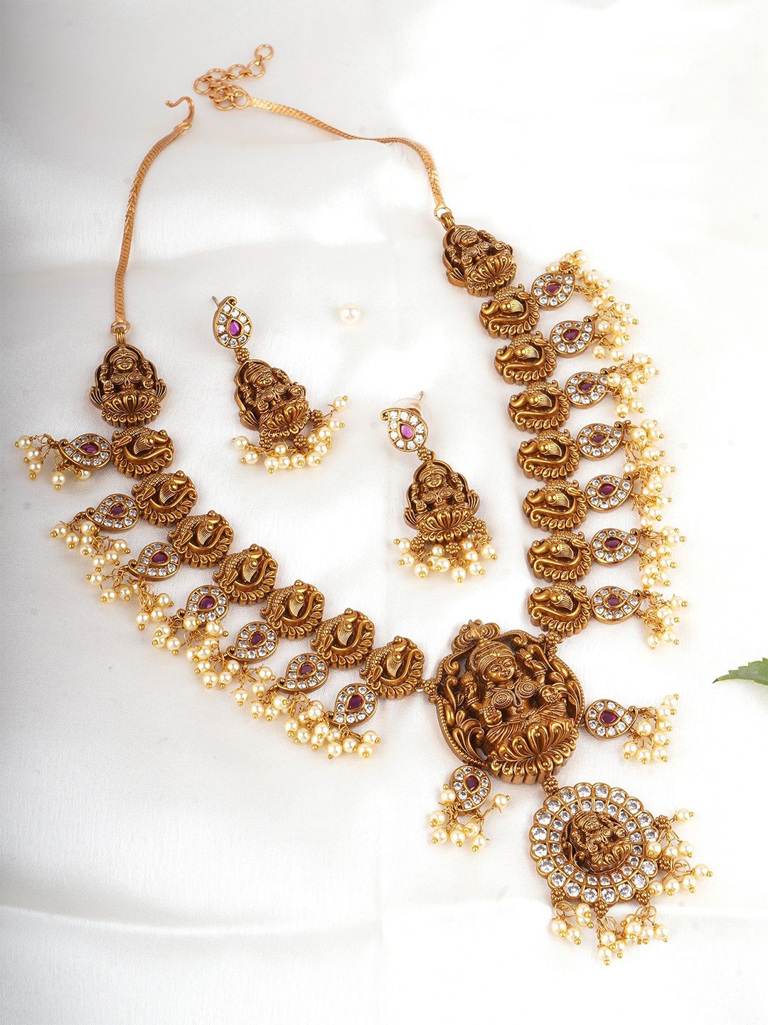 

Adwitiya Collection Gold Plated Stone Studded Laxmi Temple Necklace and Earrings