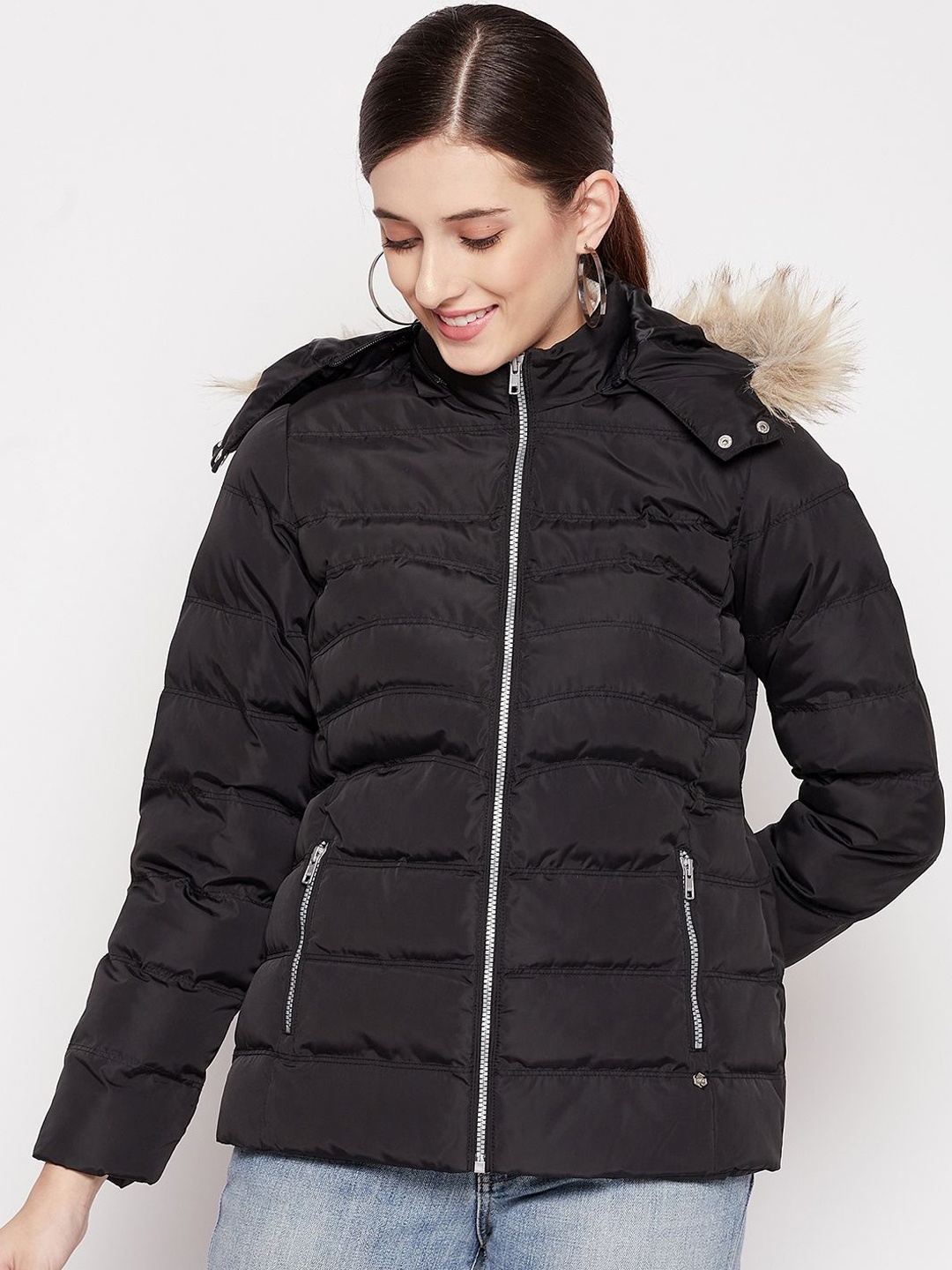

Duke Women Mock Collar Solid Casual Puffer Jacket, Black