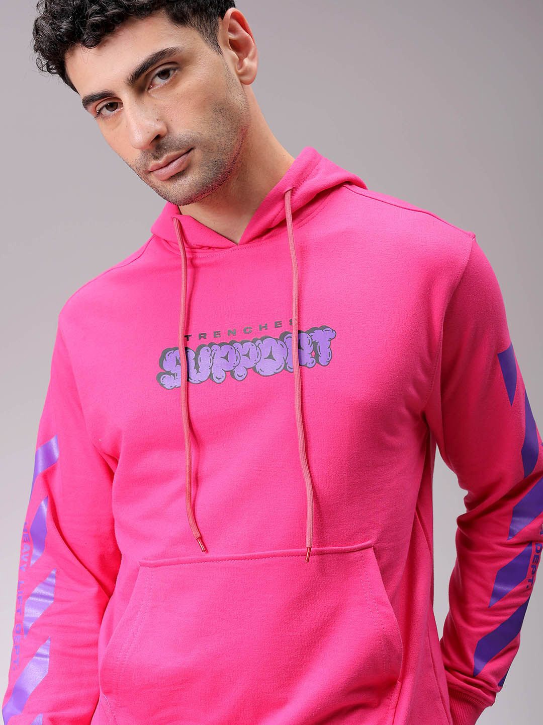 

The Indian Garage Co Men Printed Hooded Sweatshirt, Pink