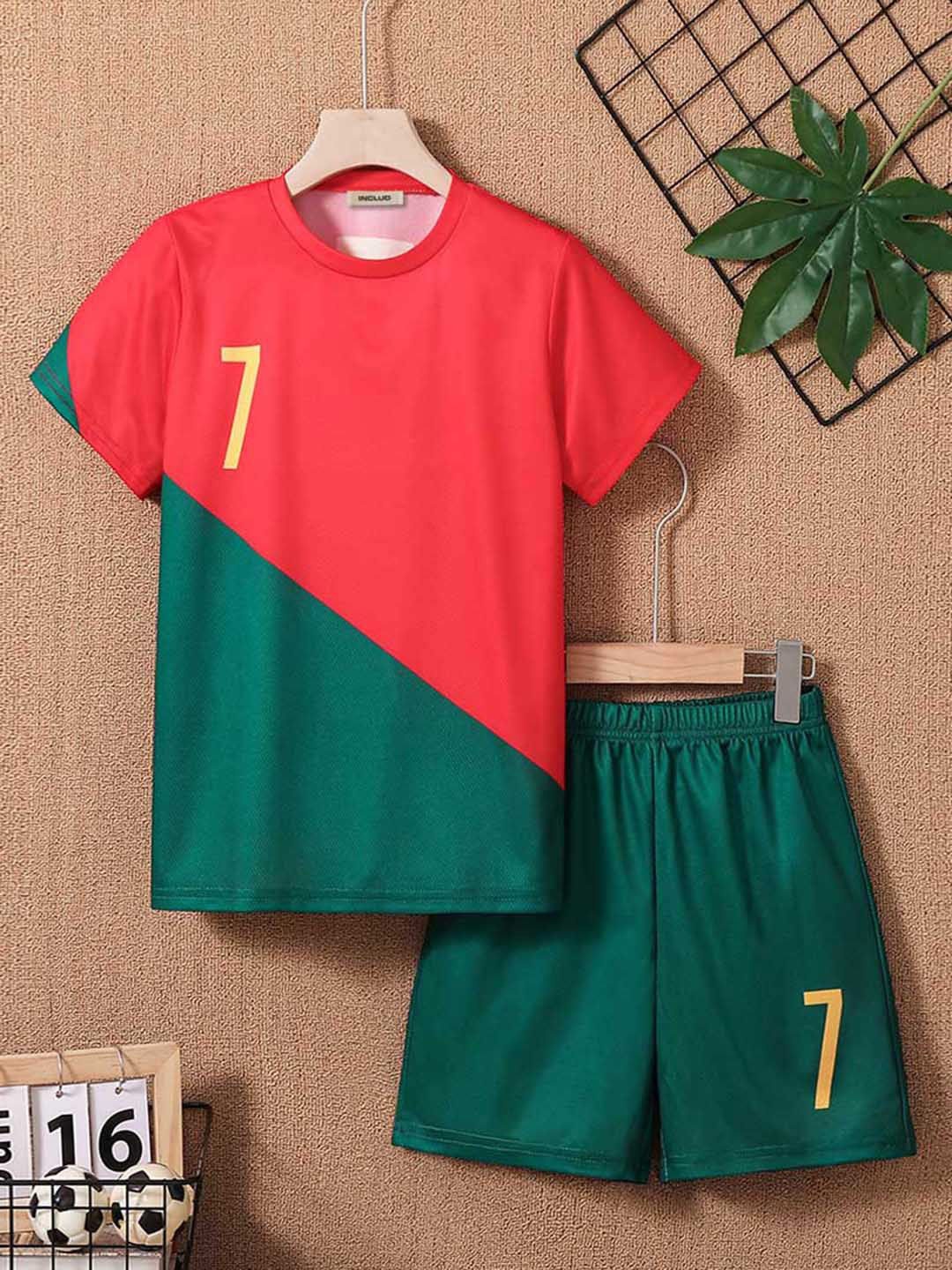 

INCLUD Boys Colourblocked Round Neck Short Sleeves T-Shirt With Shorts, Green