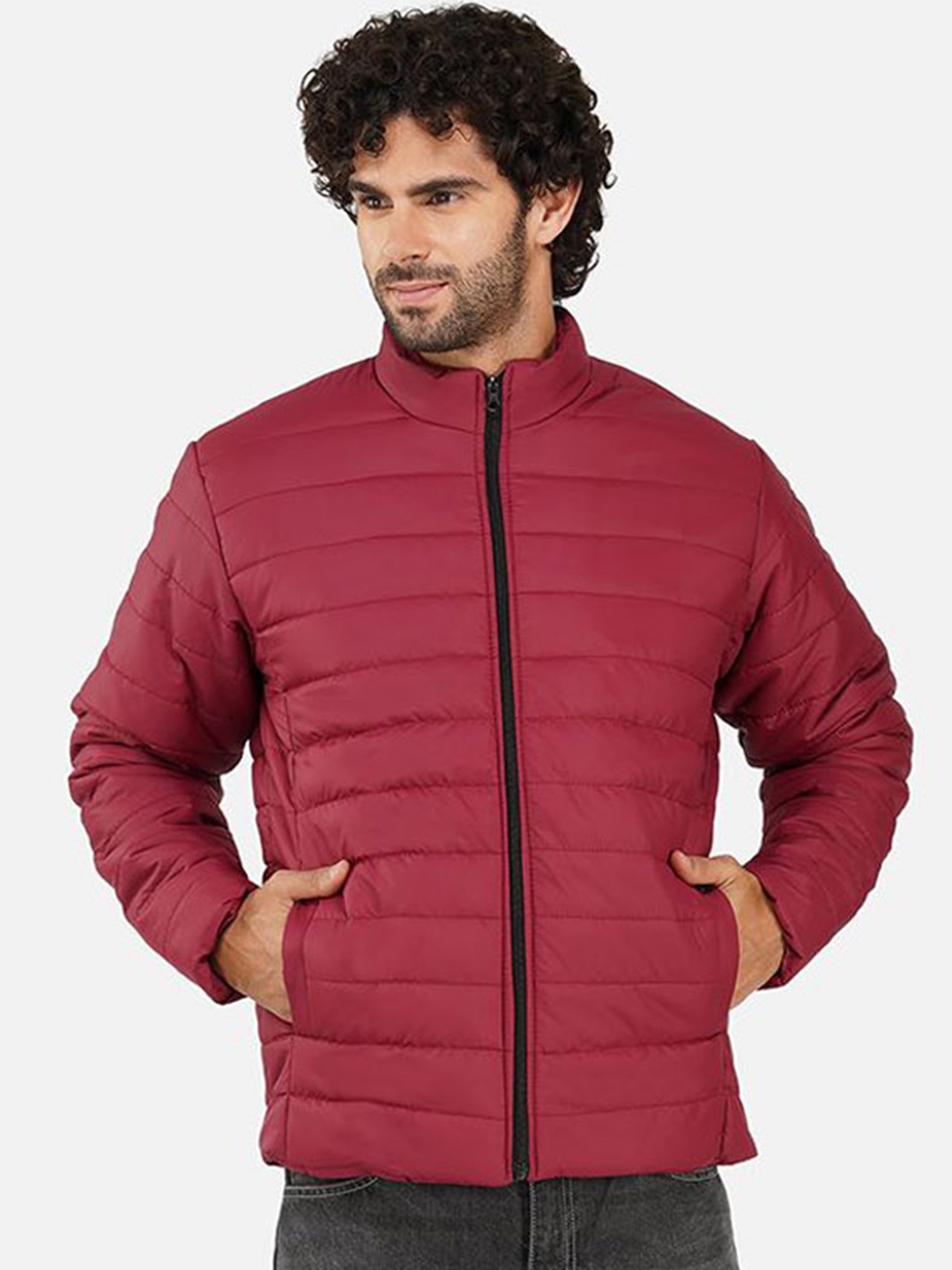 

BAESD Men Mock Collar Solid Casual Puffer Jacket, Maroon