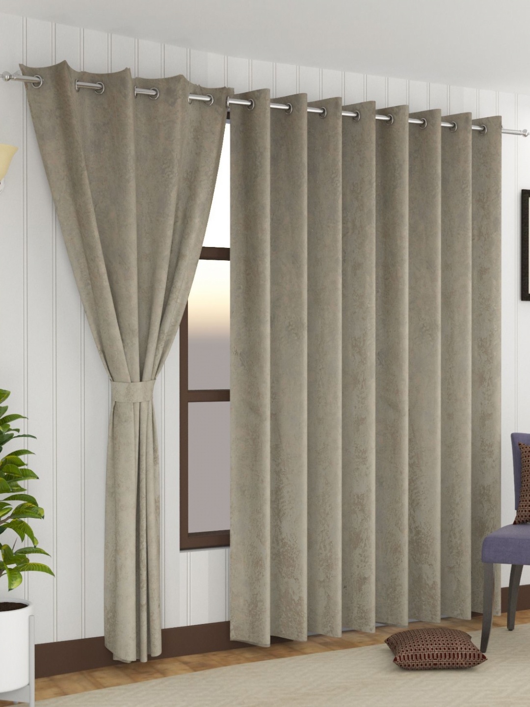 

Florida Cambridge Camel Brown 2 Pieces Room Darkening Velvet Long Door Curtains