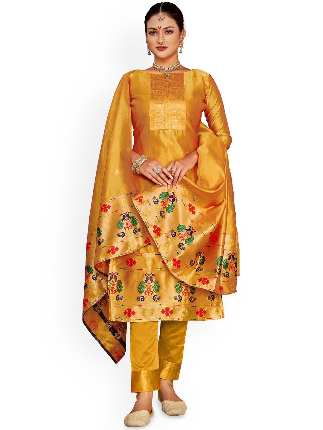 

Maroosh Woven Design Unstitched Dress Material, Yellow