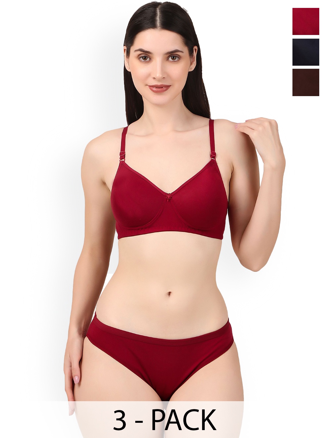 

Piylu Women Pack of 3 Lightly-Padded Lingerie SetsSet-Zoya-CB3-28, Maroon