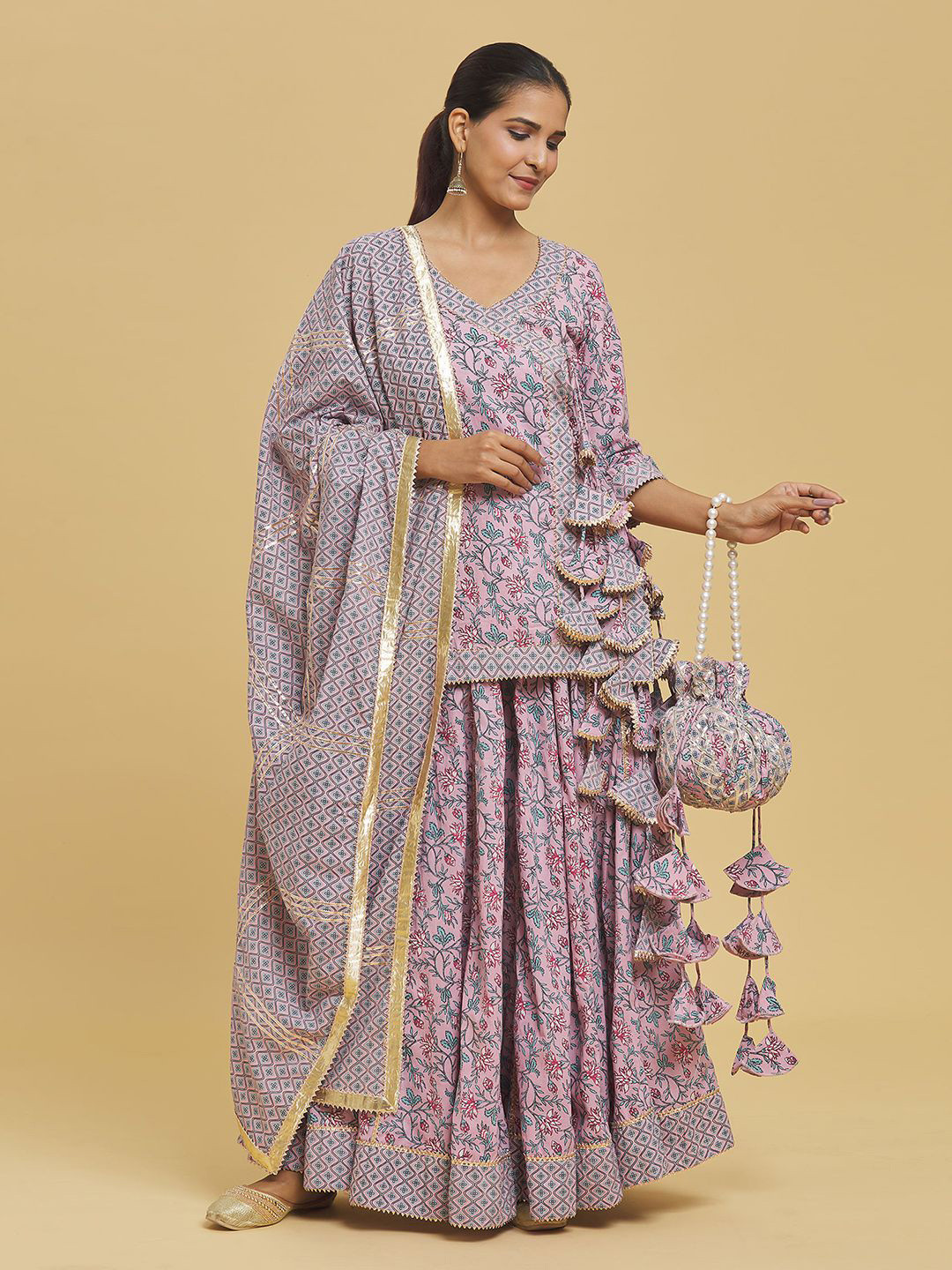 

Samyukta Singhania Printed Ready to Wear Lehenga & Blouse With Dupatta, Pink