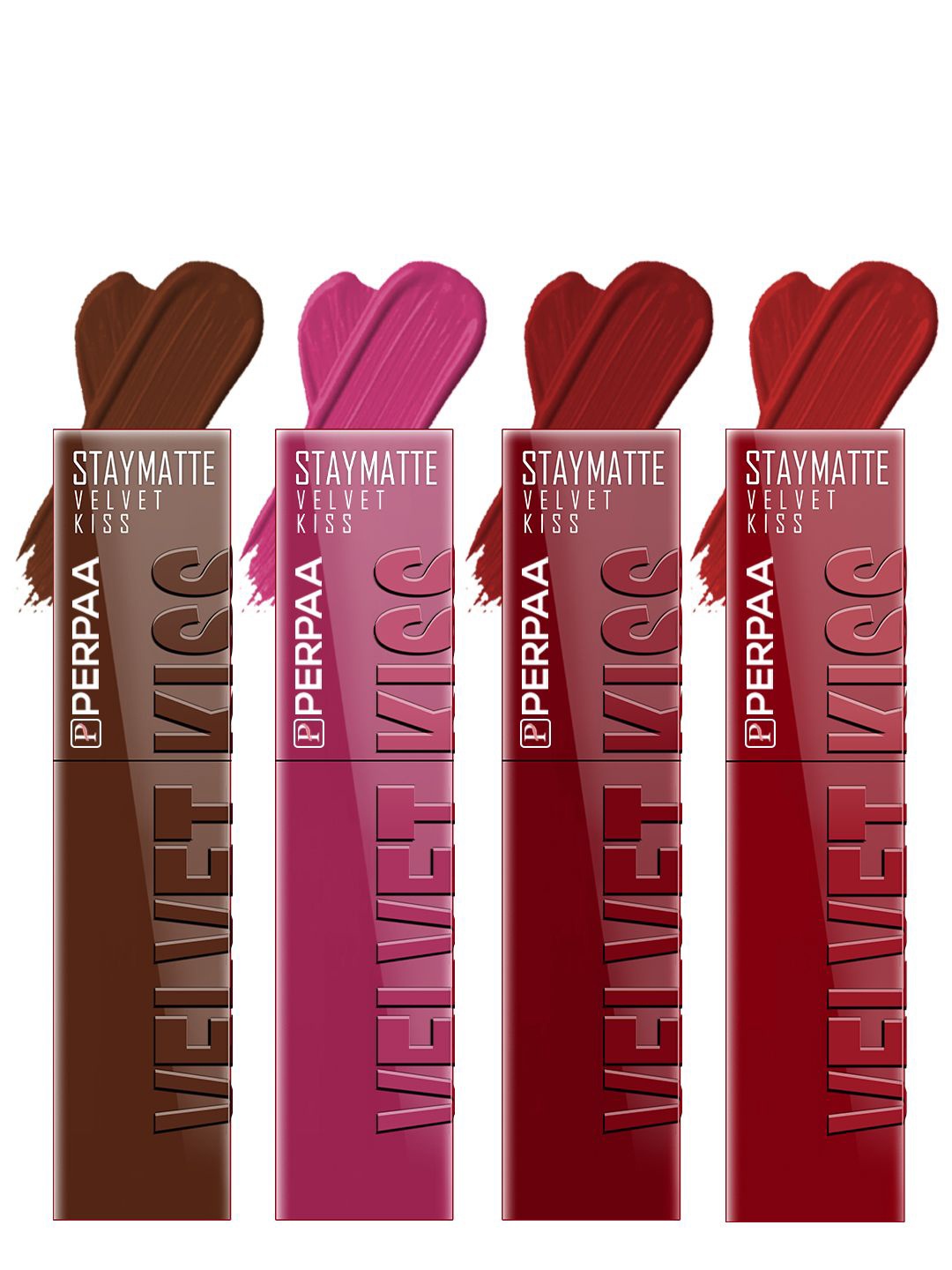 

PERPAA Velvet Kiss Set Of 4 Waterproof Liquid Lipstick -3.5 ml Each -Shades -7-8-9-12, Pink