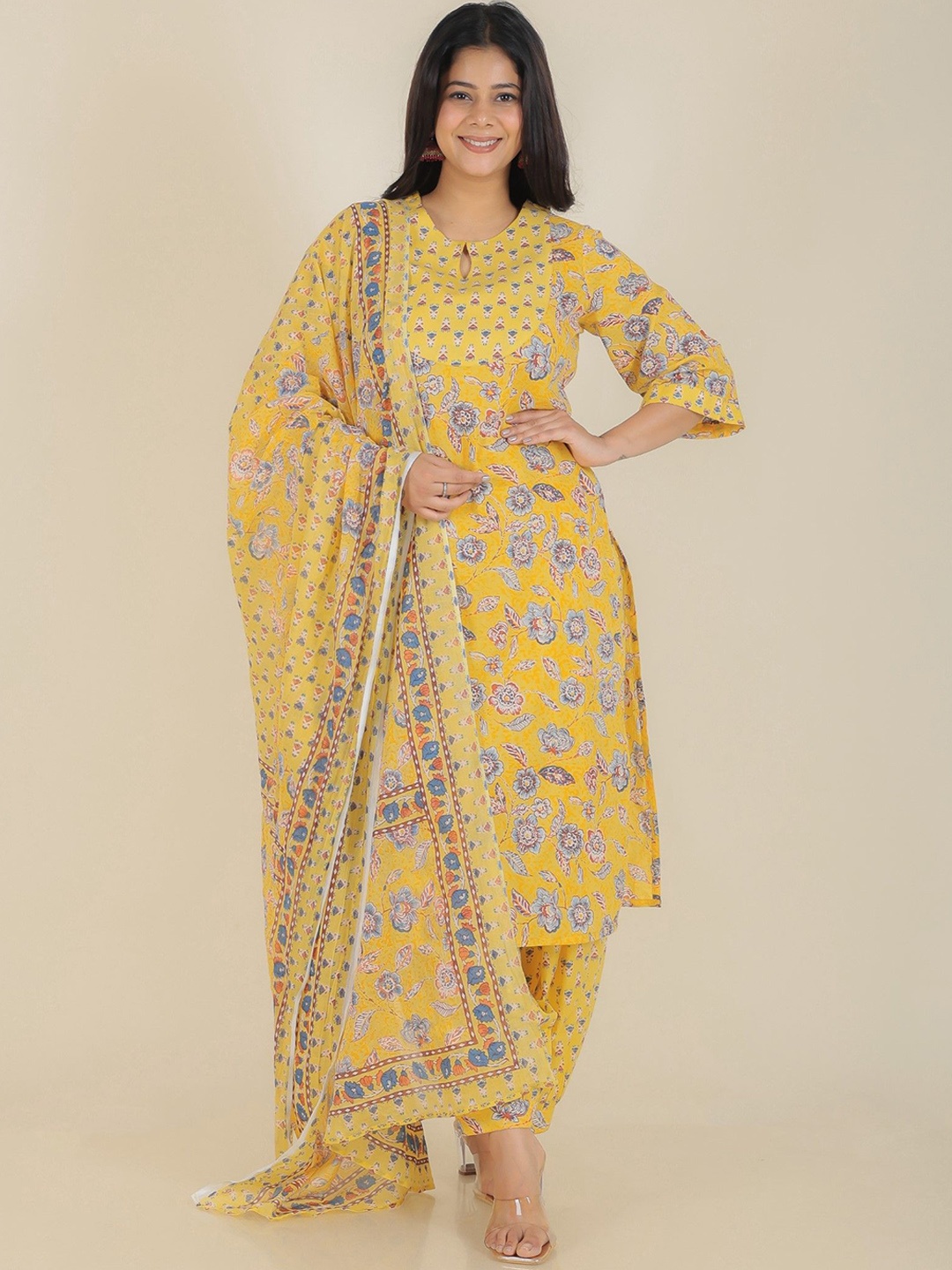 

Aramya Floral Printed Pure Cotton Straight Kurta With Salwar & Dupatta, Yellow