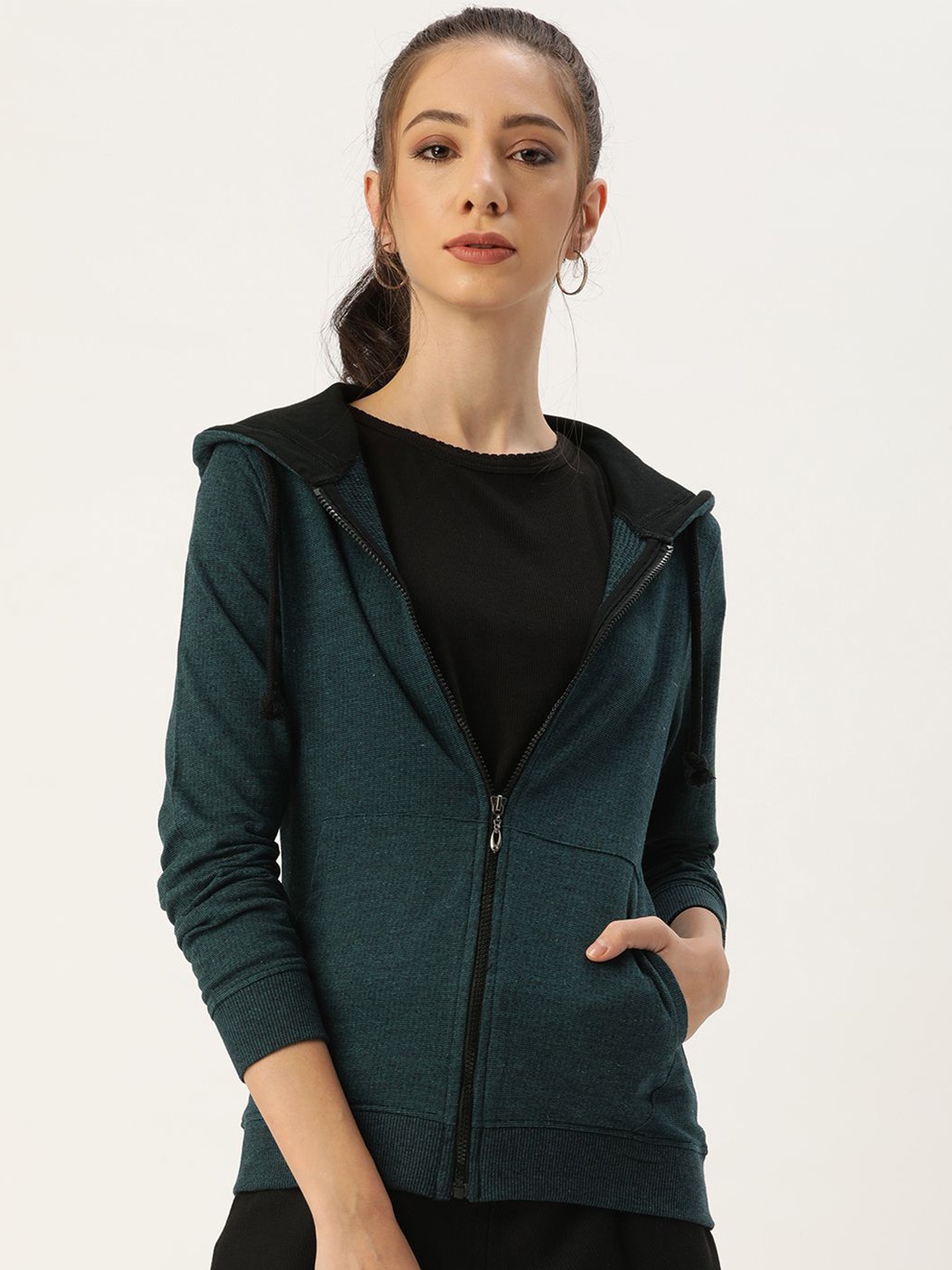

ARISE Women Front-Open Cotton Hooded Sweatshirt, Teal