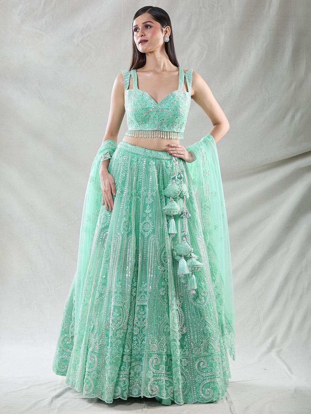 

Samyukta Singhania Embellished Sequinned Ready to Wear Lehenga &, Green