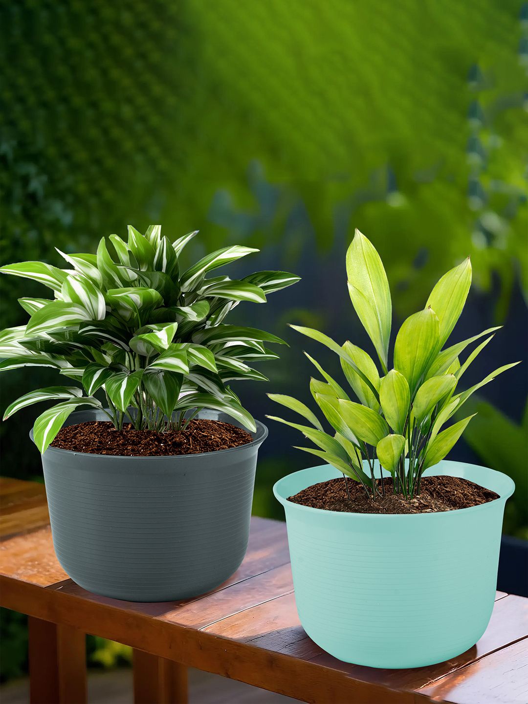 

Kuber Industries Blue & Grey 2 Pieces Textured Sawera Planters With Plate