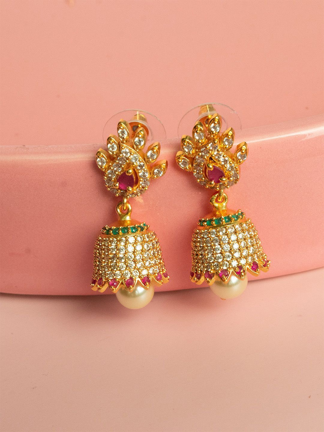 

SHARLEEZ Dome Shaped Jhumkas Earrings, Gold