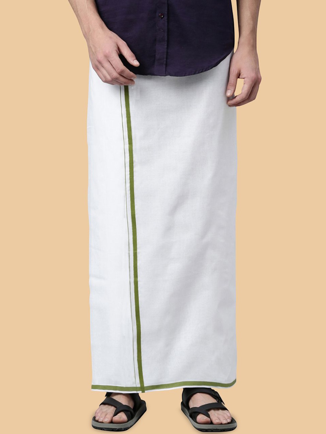 

WHITE HEART Men Pure Cotton Single Layer Dhoti with Coloured Border