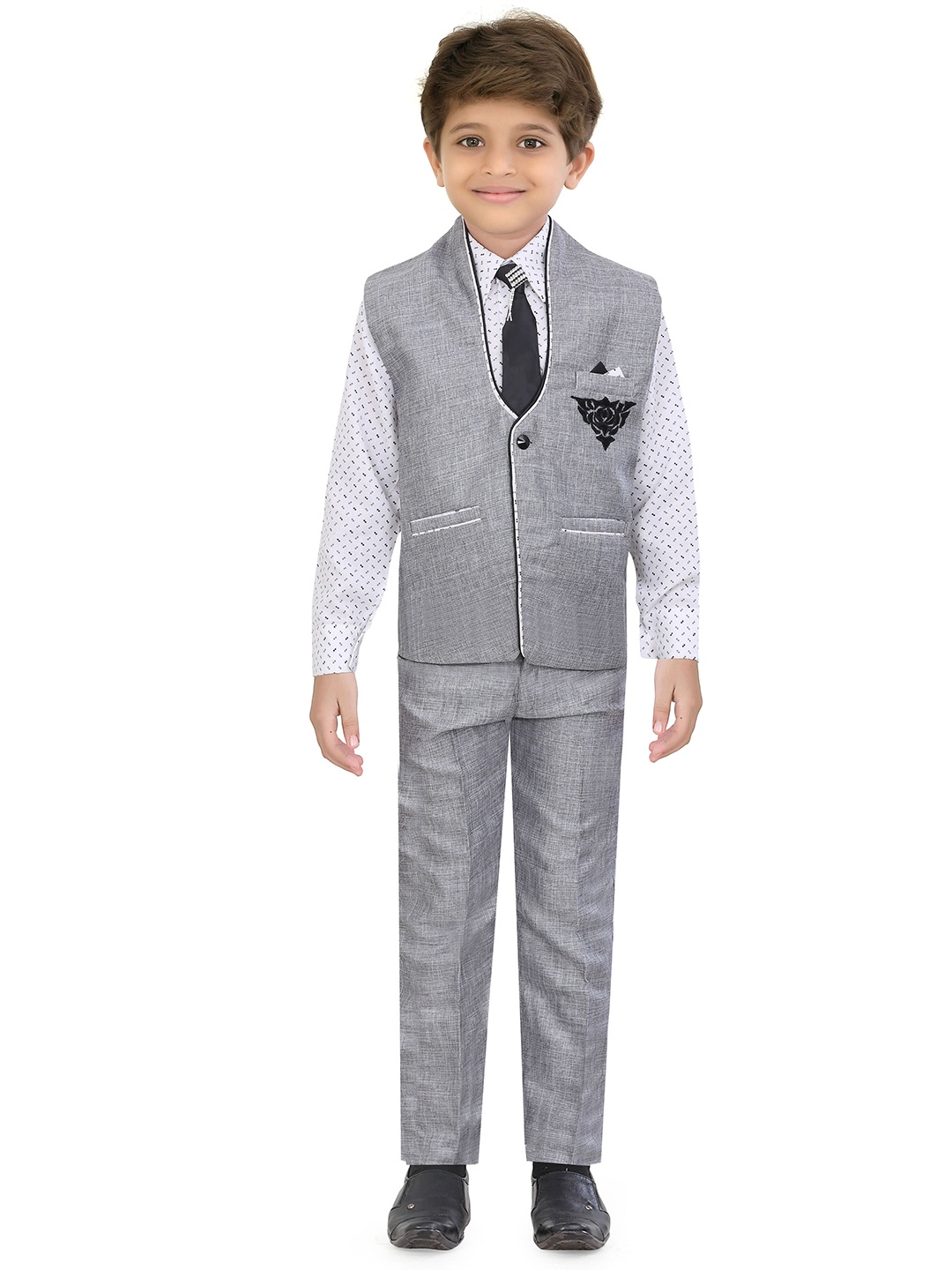 

BAESD Boys Single-Breasted Shirt with Waistcoat & Trouser 3-Piece Suit, Grey