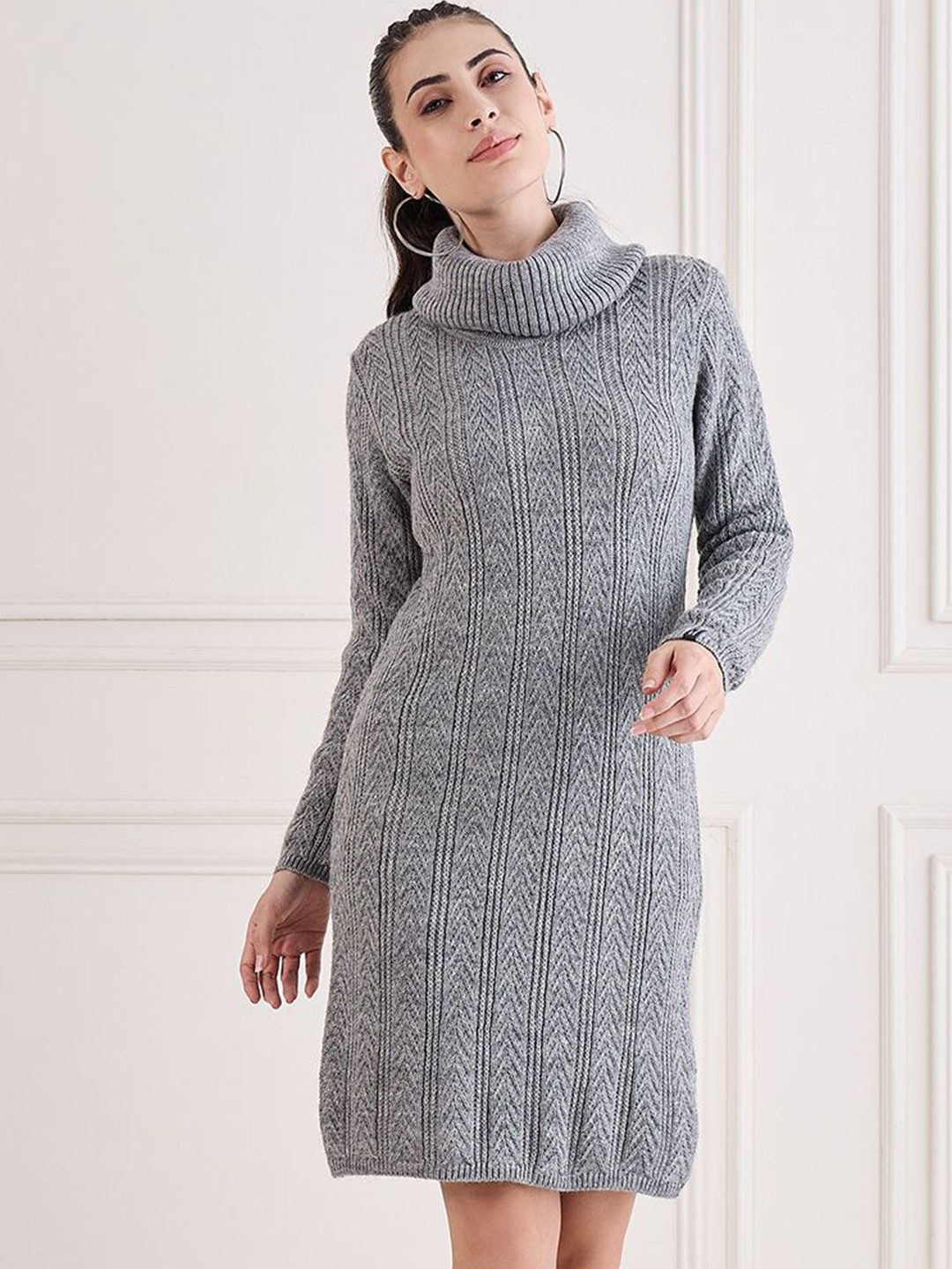 

CREATIVE LINE Woollen Fit & Flare Dress, Grey