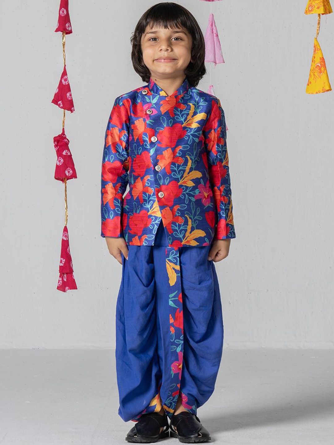 

SPUNKIES Boys Floral Printed Kurta With Dhoti Pants, Blue