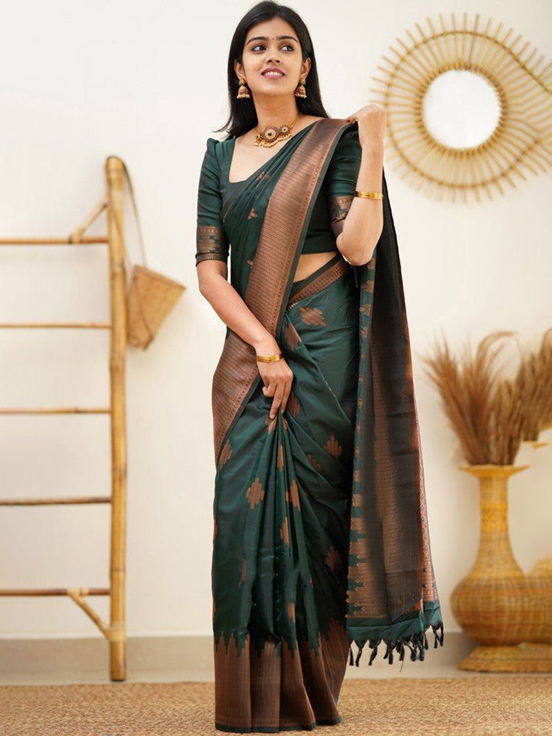 

Visit Wear Woven Design Zari Pure Silk Banarasi Saree, Green