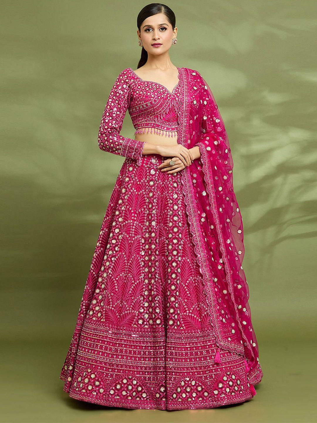 

Samyukta Singhania Embellished Sequinned Ready to Wear Lehenga &, Pink