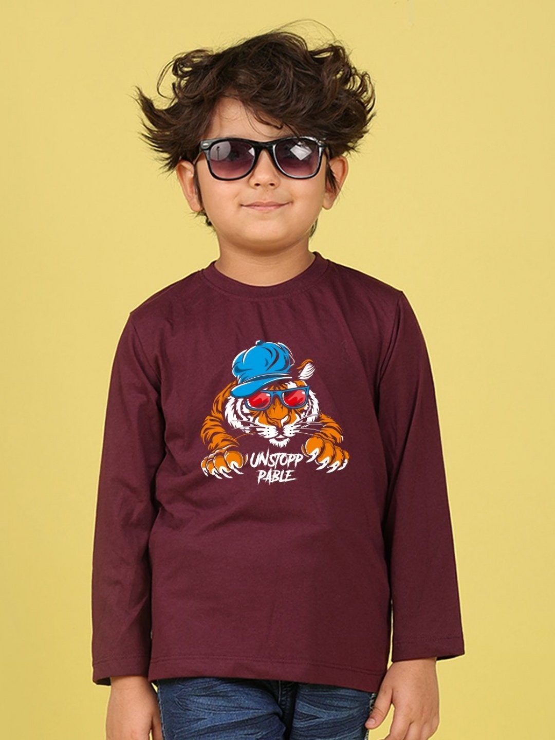 

NUSYL Boys Graphic Printed Round Neck Cotton T-shirt, Maroon