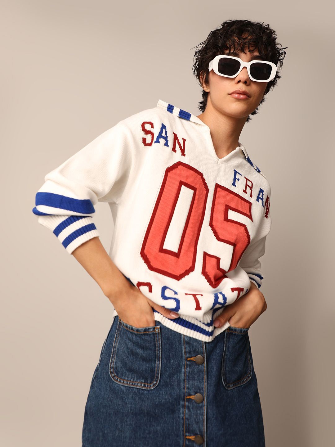 

ONLY Women Alphanumeric Printed Cotton Sweatshirt, White