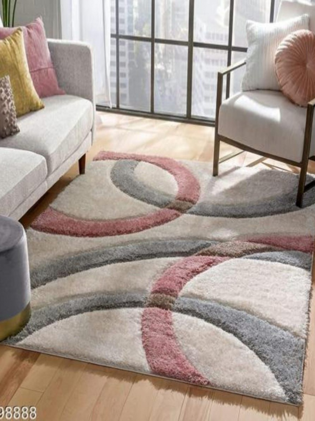 

Samjeeda Handloom carpets Red Geometric Anti-Skid Woollen Carpet
