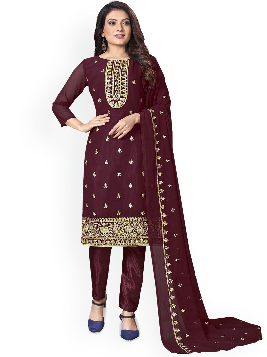 

Maroosh Embroidered Unstitched Dress Material, Maroon