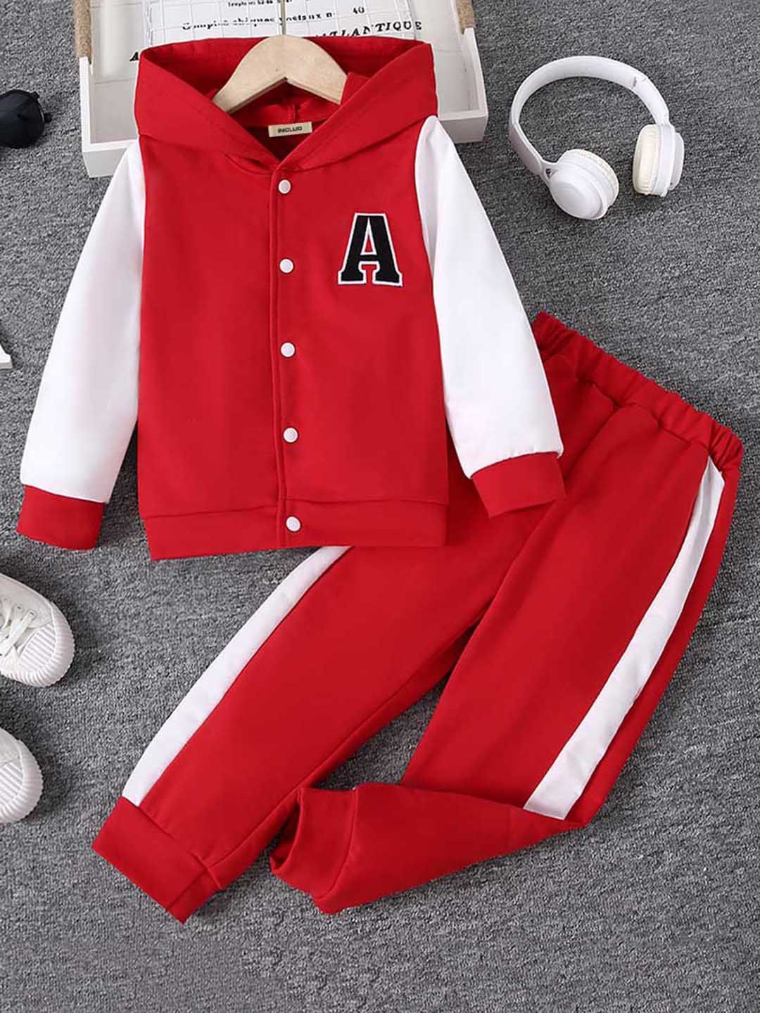 

INCLUD Boys Hooded Colourblocked Coat with Trousers, Red