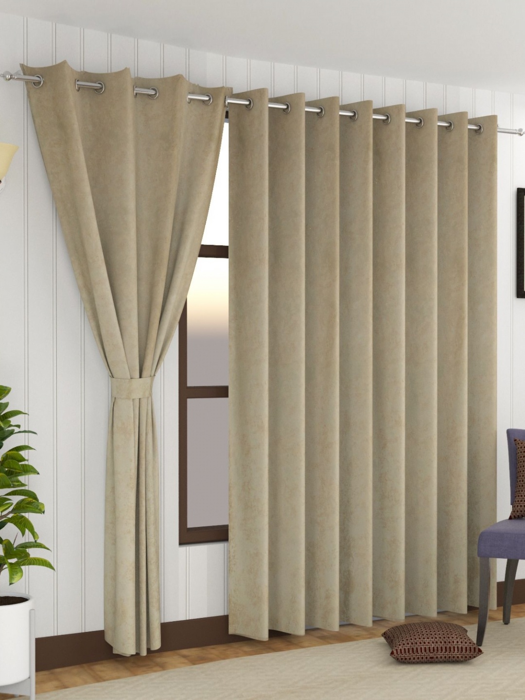 

Florida Cambridge Off White 2 Pieces Room Darkening Velvet Long Door Curtains