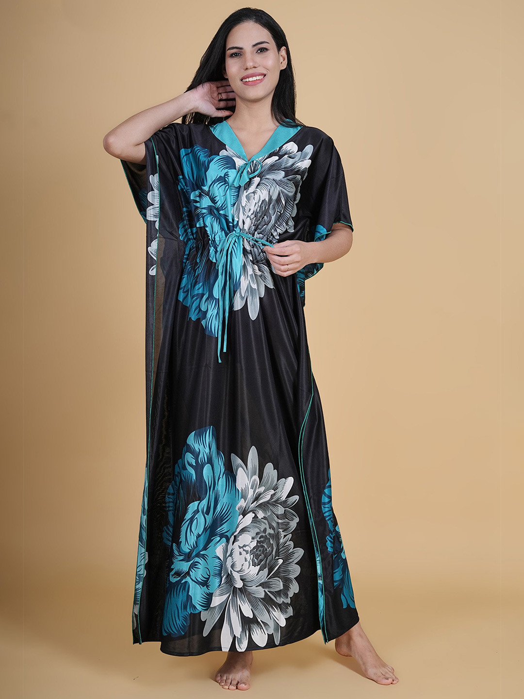 

Noty Women Printed Kaftan Nightdress, Green
