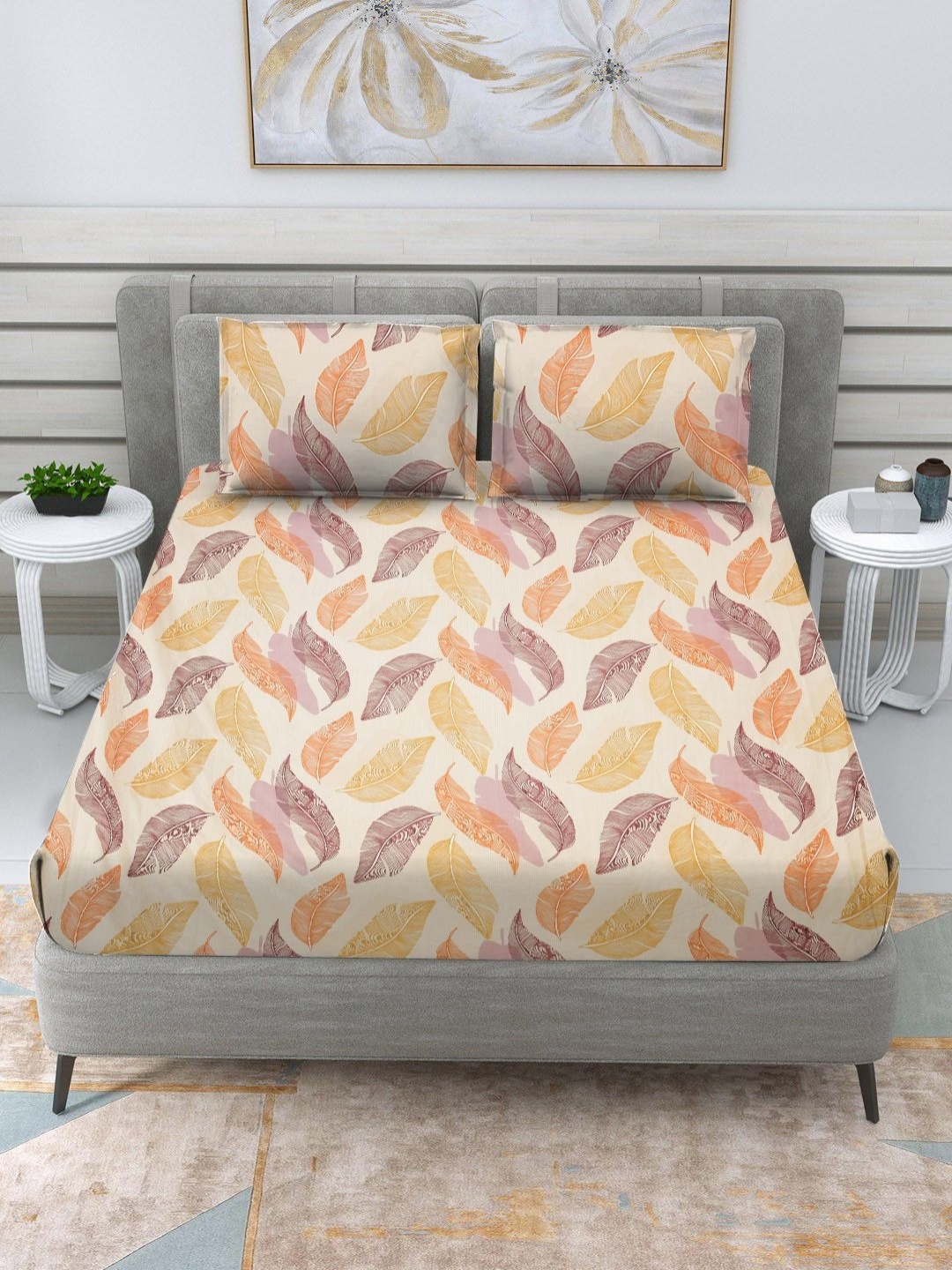 

RRC Orange-Coloured Microfiber Cotton Printed 210 TC King Bedsheet Set 2.74 m X 2.74 m