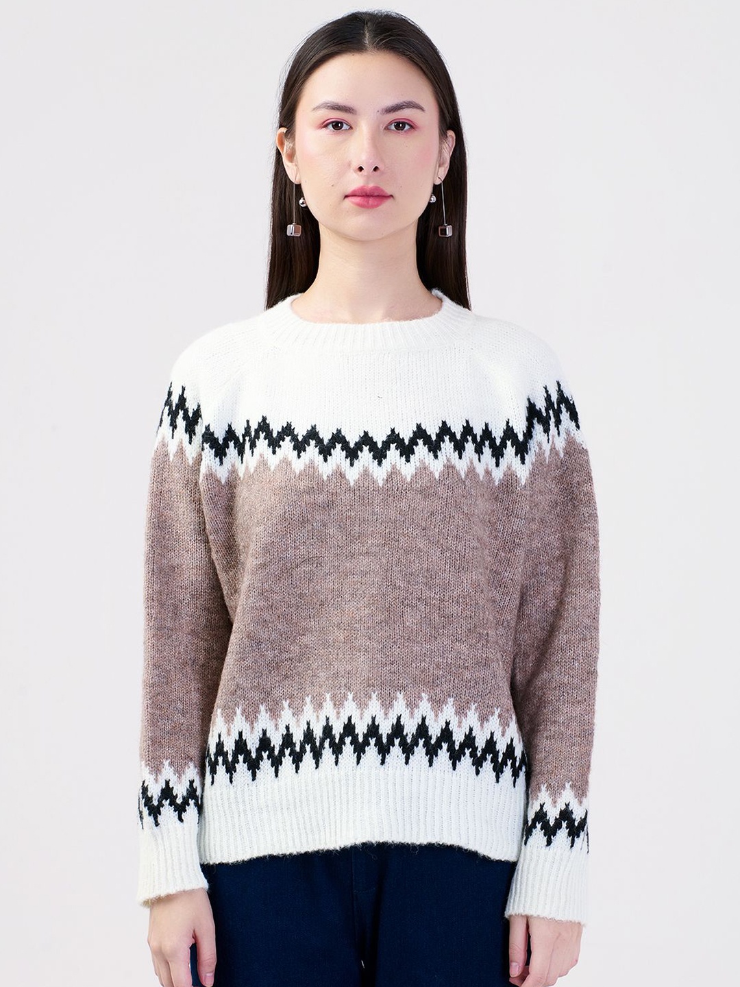 

Albion By CnM Women Self Design Round Neck Long Sleeves Winter Top, Brown