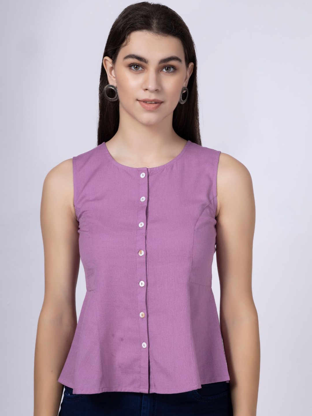 

Saffron Threads Round Neck A-Line Top, Mauve
