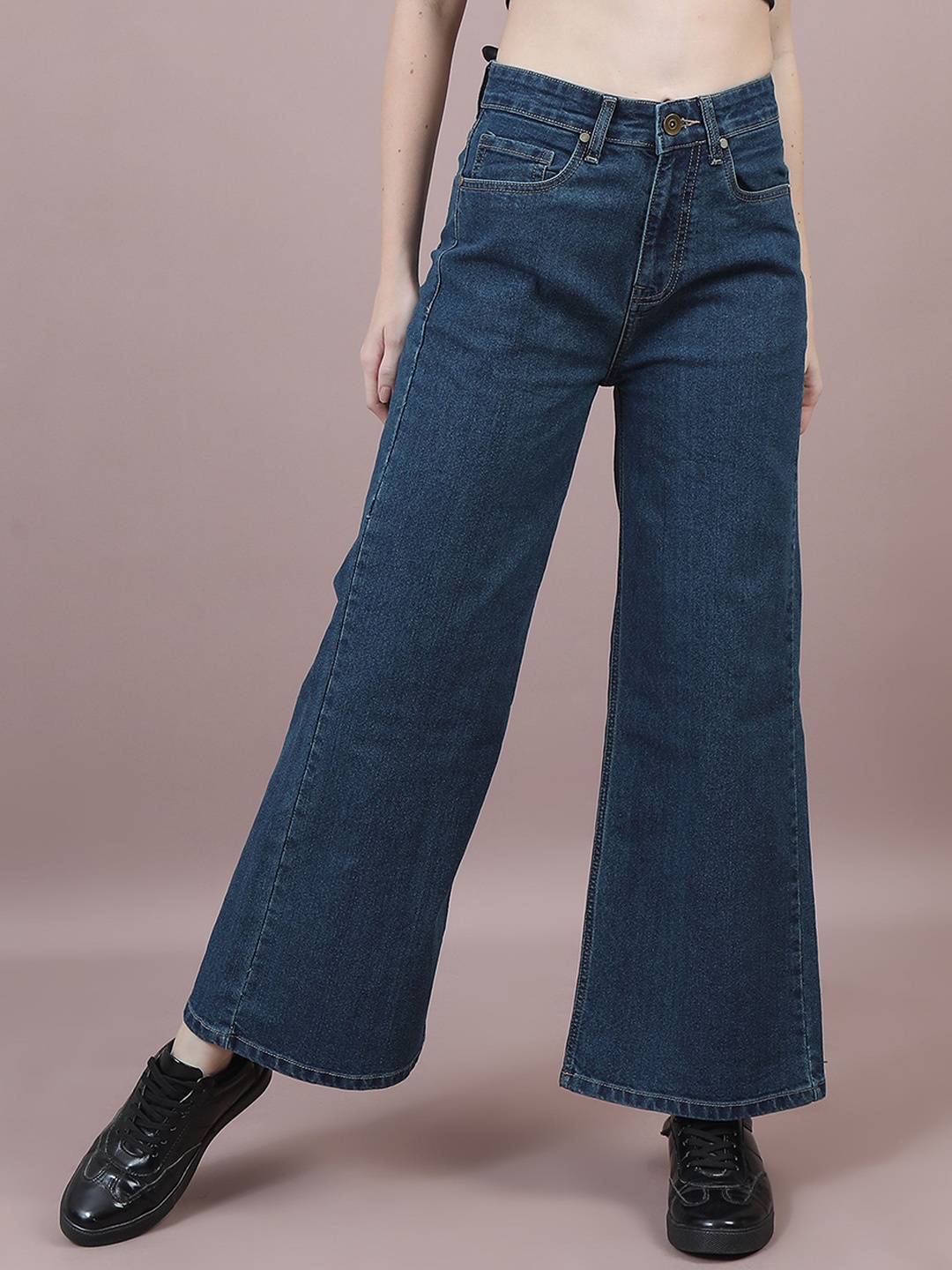 

The Roadster Lifestyle Co Women Wide Leg Fit Stretchable Jeans, Navy blue
