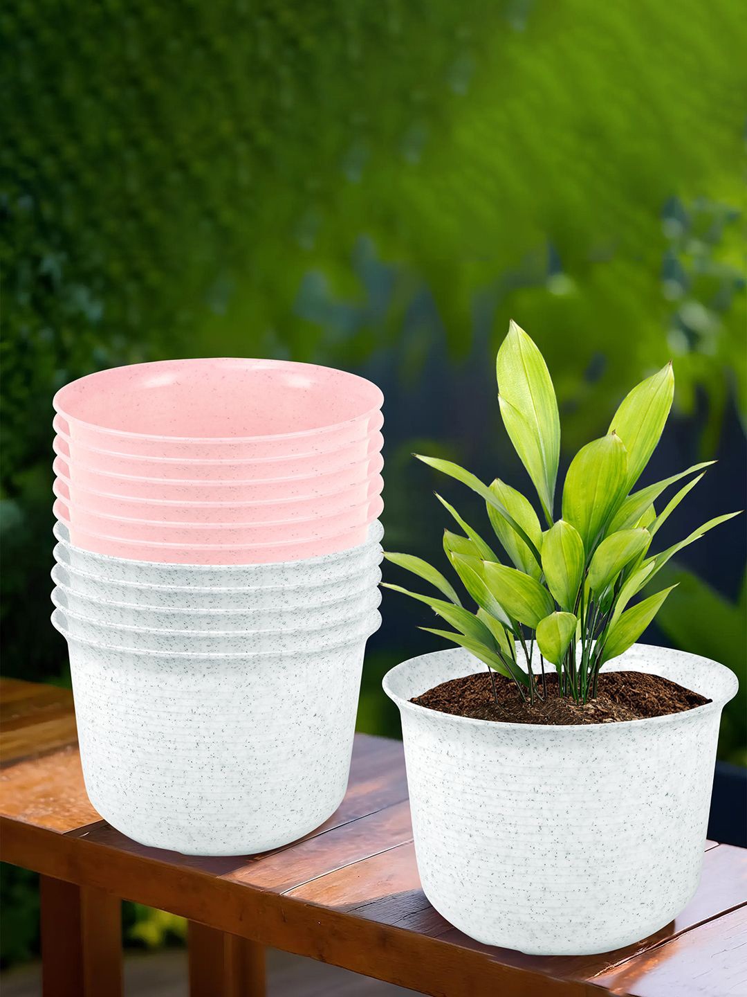 

Kuber Industries White & Pink 12 Pieces Textured Planters With Pot