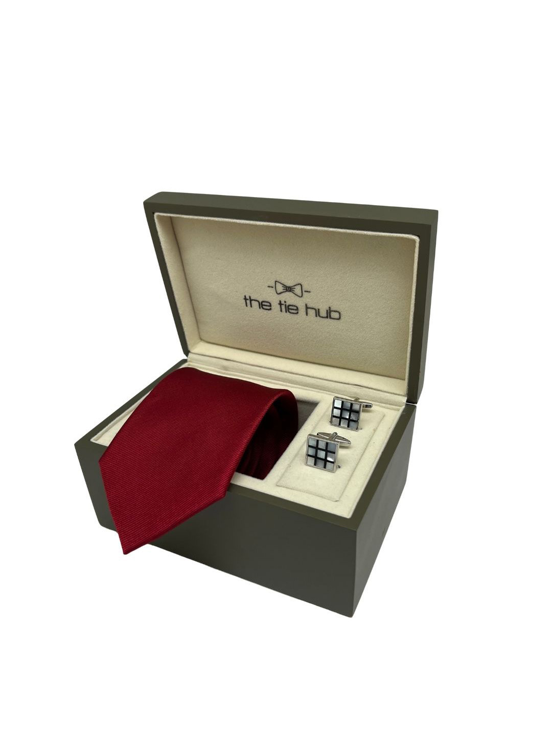 

The Tie Hub Men Accessory Gift Set of Silk Necktie with Cufflinks, Red