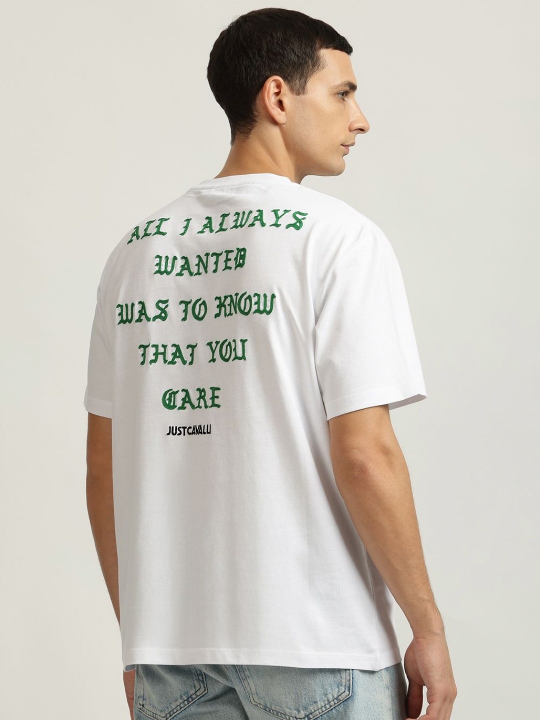 

Just Cavalli Men Typography Printed Round Neck Cotton T-shirt, White