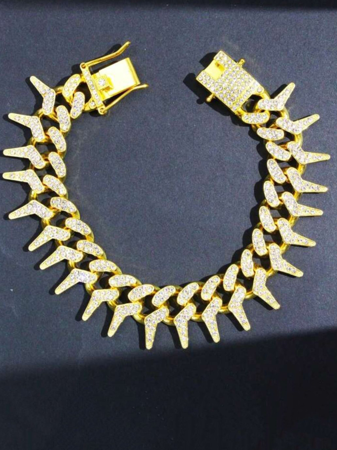 

V FASHION JEWELLERY Unisex Gold-Plated CZ Studded Stainless Steel Link Bracelet