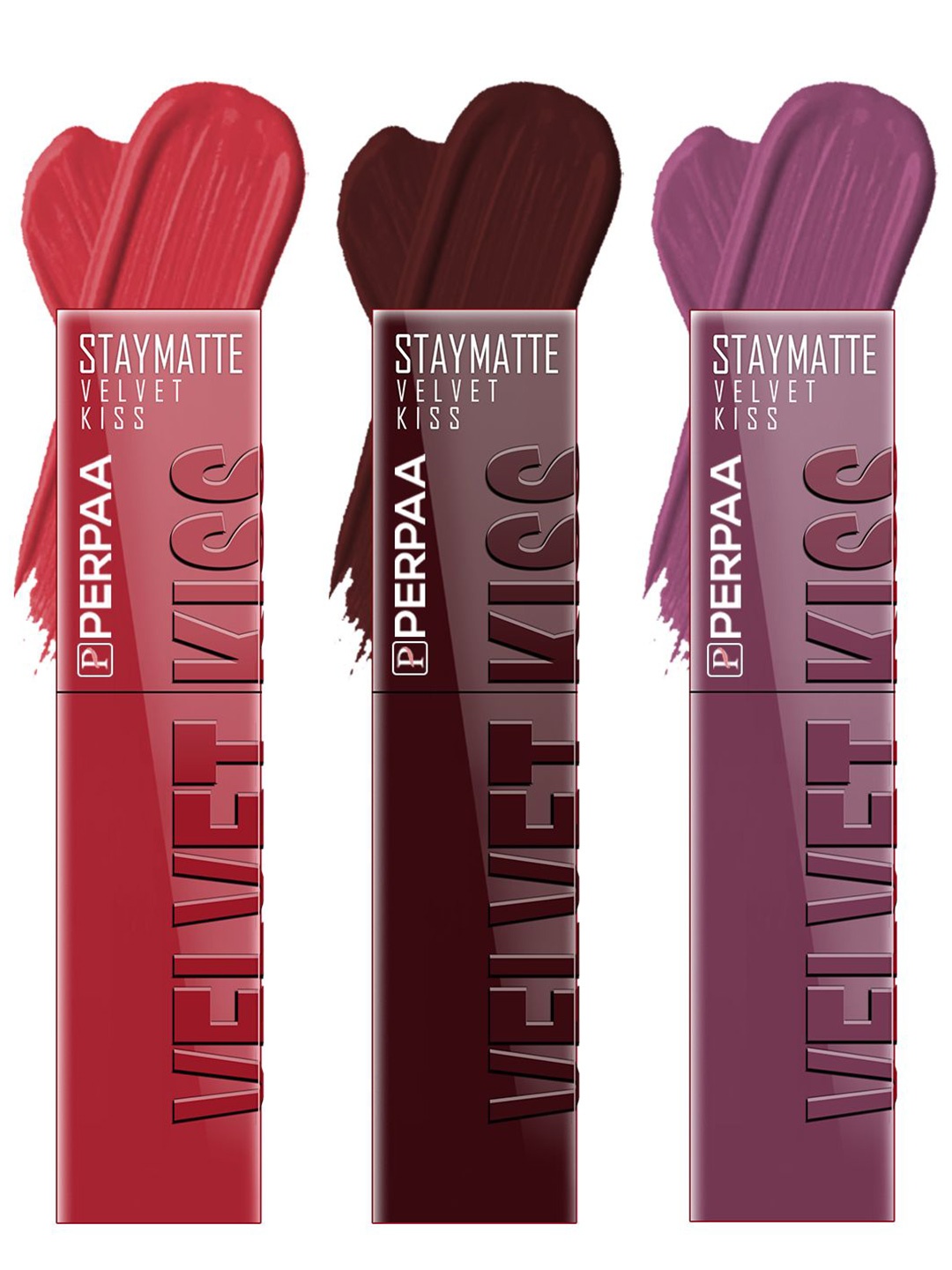 

PERPAA Set of 3 Velvet Kiss Waterproof Matte Liquid Lipstick -3.5 ml Each -Shades 01-02-06, Red