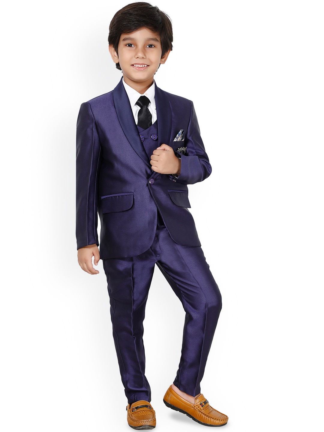 

BAESD Boys Shawl Collar Single-Breasted Five-Piece Suit, Purple