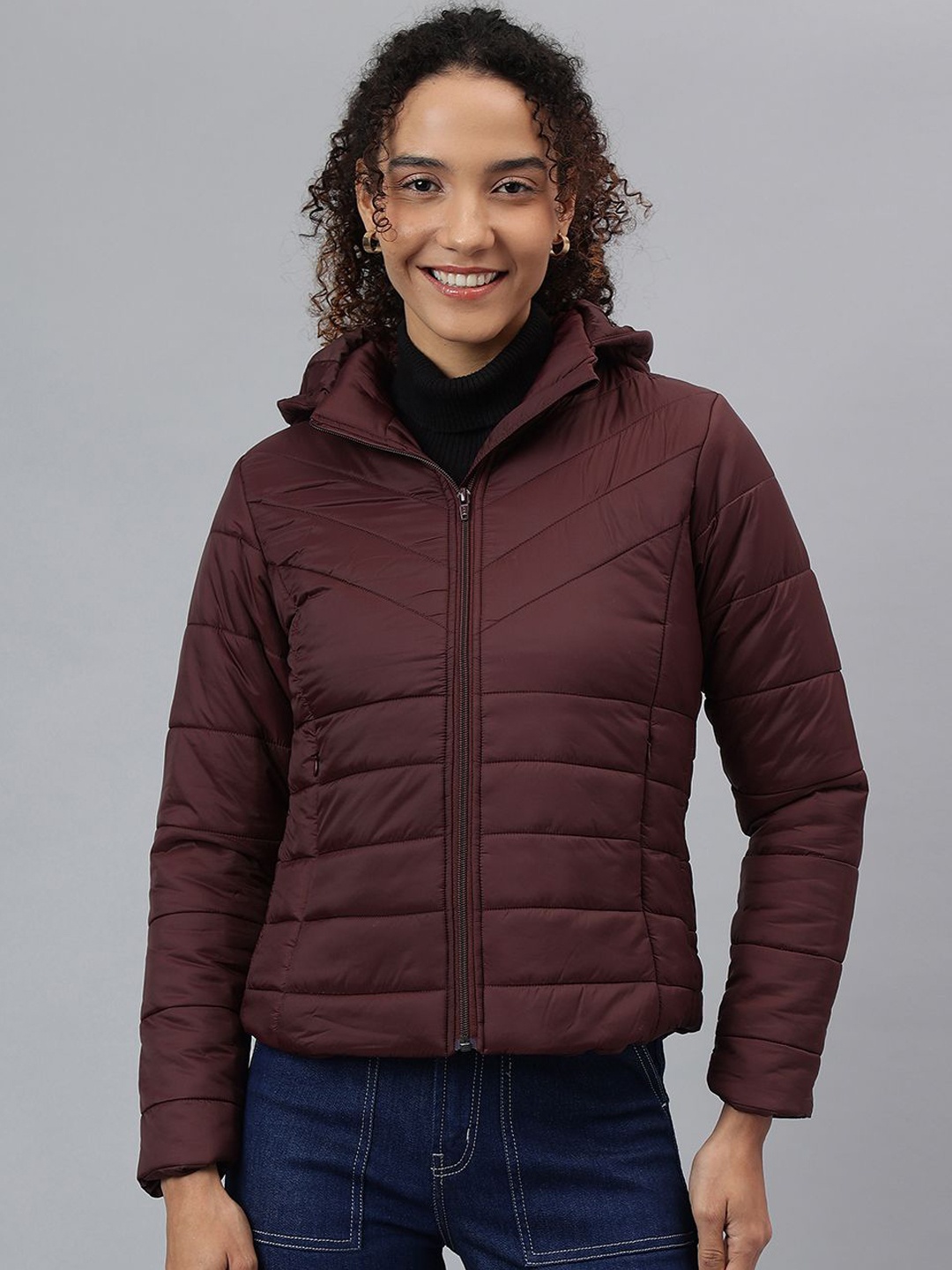 

Richlook Women Hooded Solid Casual Padded Jacket, Maroon