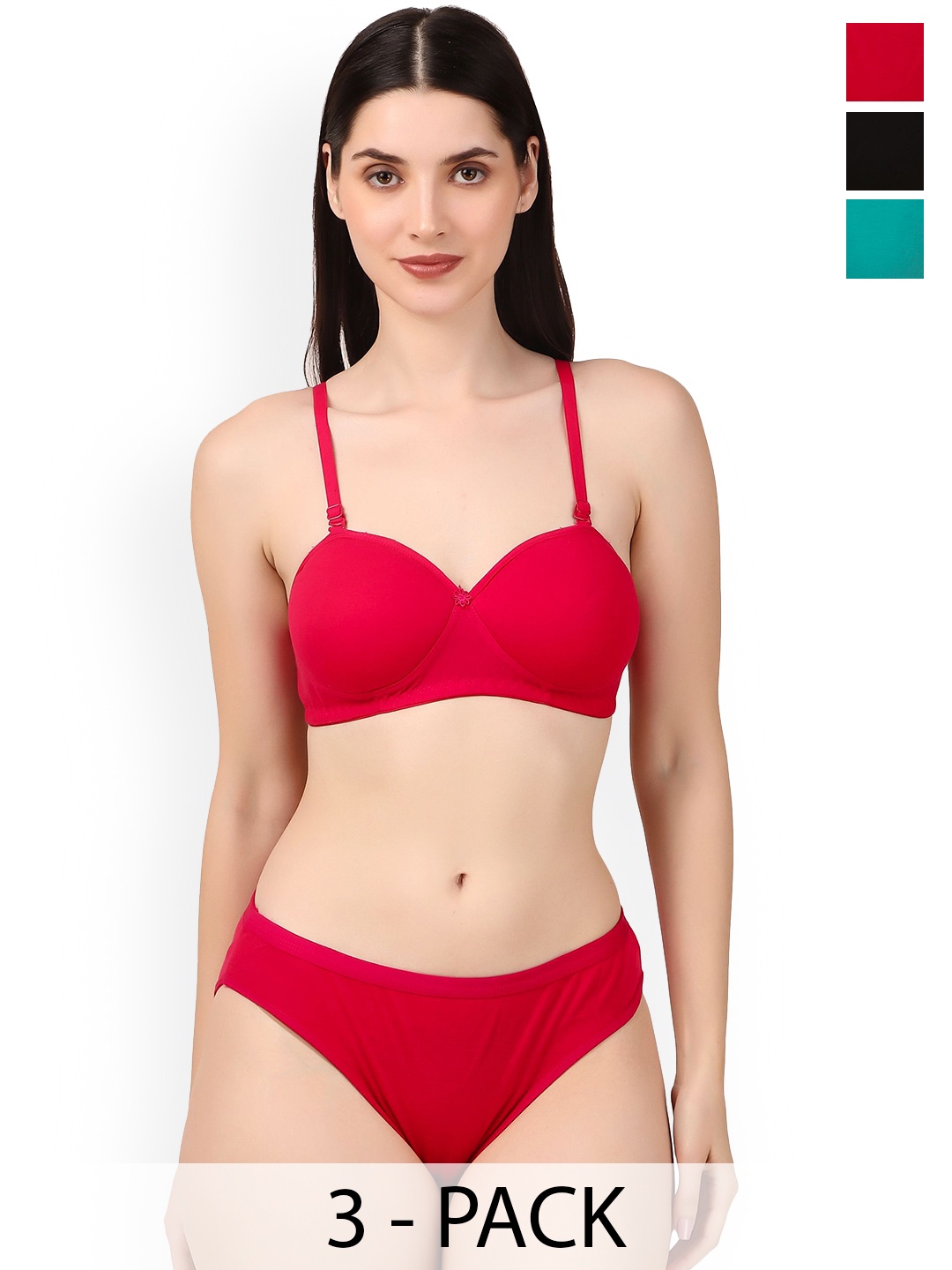 

Piylu Women Pack of 3 Lightly-Padded Lingerie Sets, Red