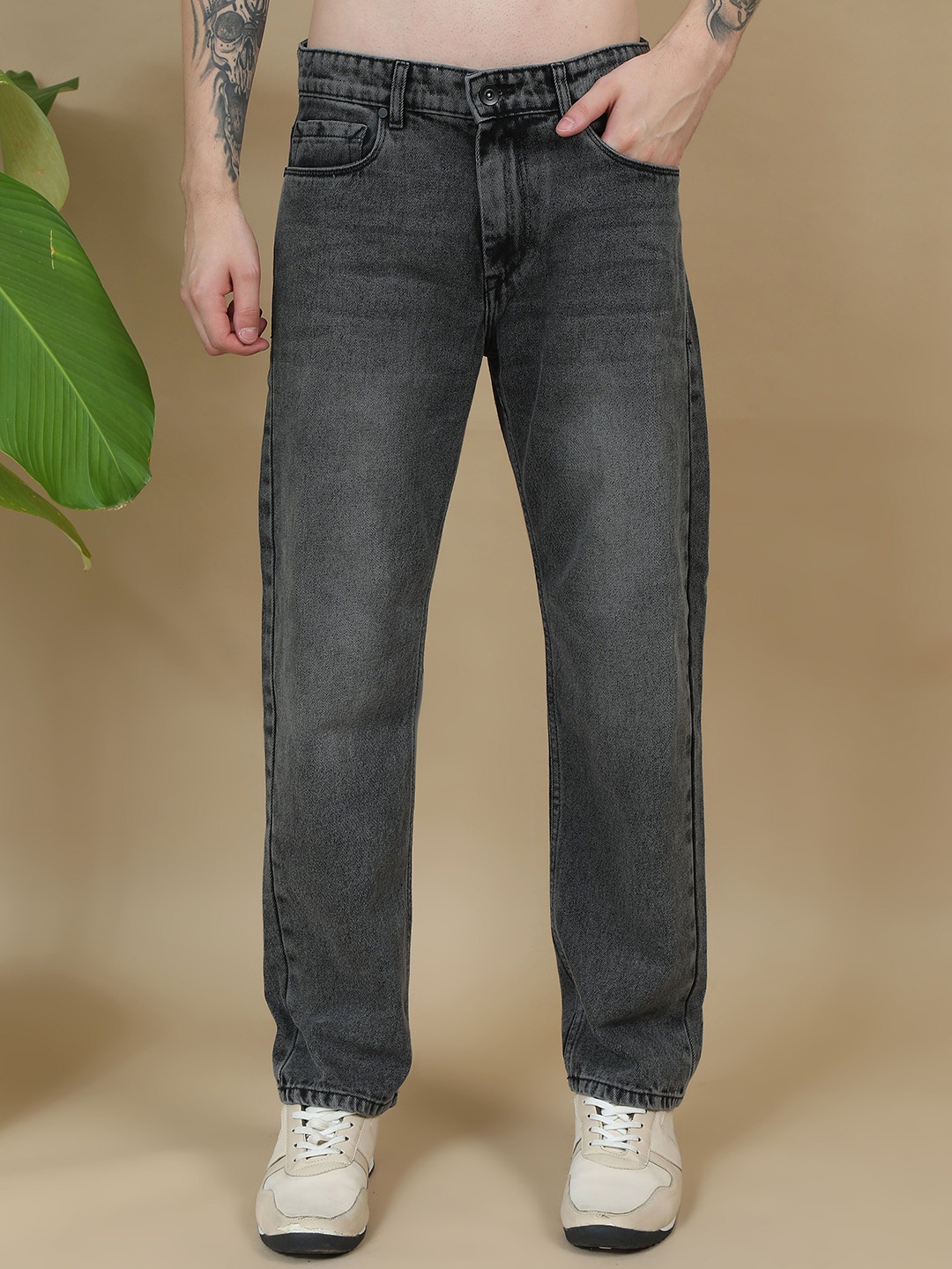 

Mast & Harbour Men Comfort Relaxed Fit Light Fade Stretchable Jeans, Grey