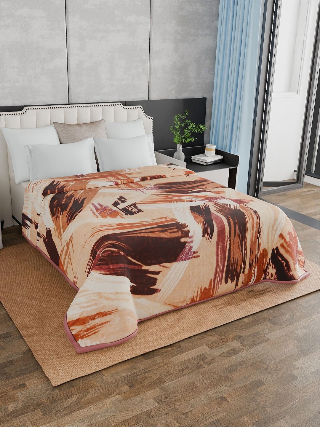 

Signature Albela Brown & Beige Abstract Mink Mild Winter 500 GSM Double Bed Blanket