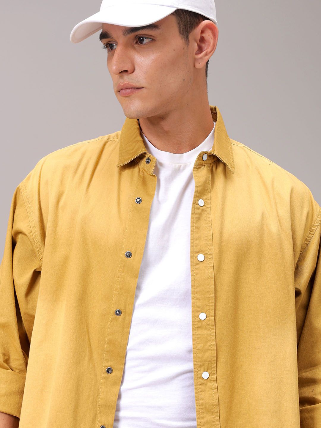 

The Indian Garage Co Men Cutaway Collar Solid Cotton Oversized Casual Shirt, Yellow