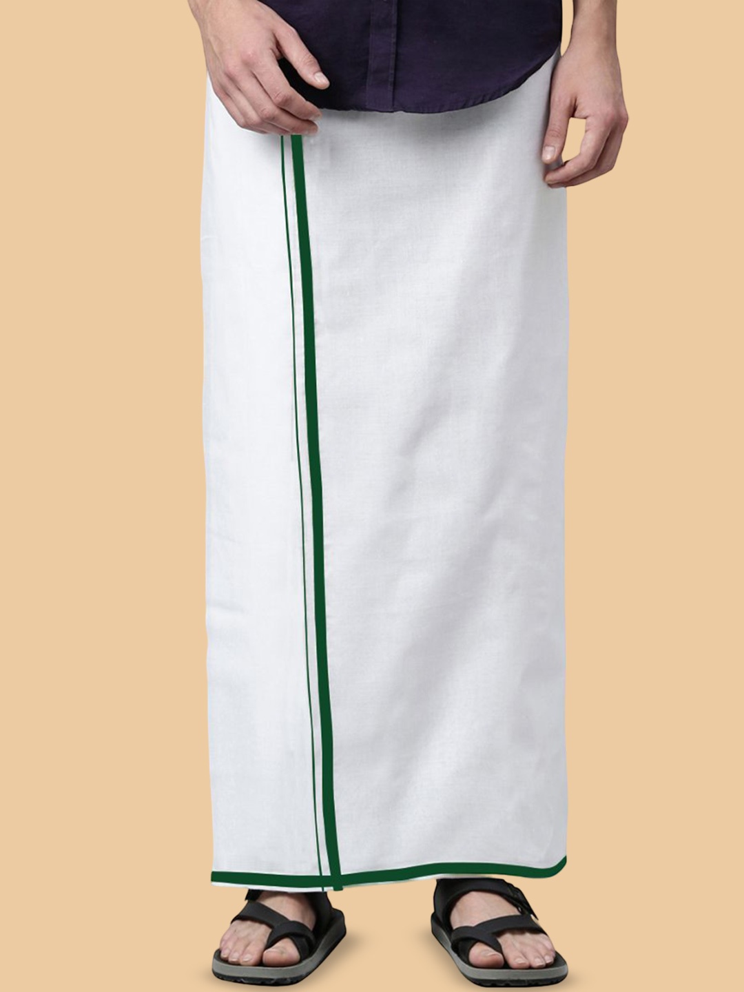 

WHITE HEART Men Pure Cotton Single Layer Dhoti with Coloured Border