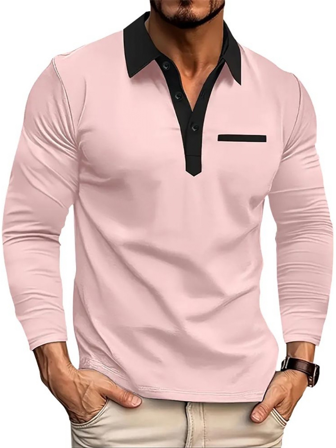 

StyleCast x Revolte Men Solid Polo Collar T-shirt, Pink